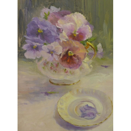 44 - French School, Impressionist style still life of flowers in a vase, oil on board, 37 x 25cms, framed