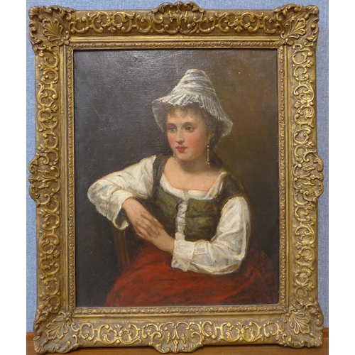 46 - Dutch School, portrait of a seated lady, oil on canvas, 50 x 39cms, framed