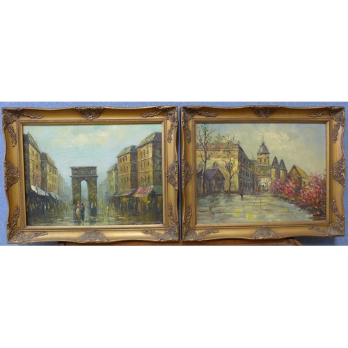 47 - A pair of Parisian street landscapes, oil on canvas, 29 x 40cms, framed