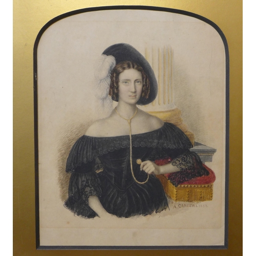 5 - Alexandre Carloni Act. 1860, dated 1835, Italian portrait, watercolour image, 25 x 20cm