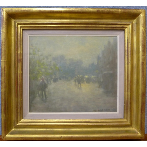 53 - William Mason (1906-2002), figures in a misty landscape, oil on board, dated '69, 24 x 28cms, framed