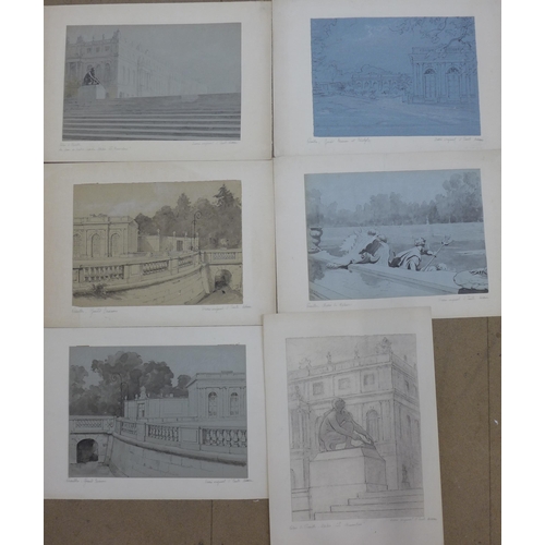 9 - Louis-Emile Adan 1839-1937, five Views of Versailles Palace, Paris, most signed and inscribed, large... 