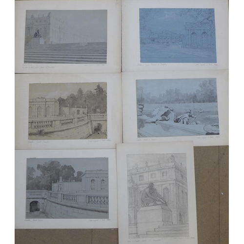 9 - Louis-Emile Adan 1839-1937, five Views of Versailles Palace, Paris, most signed and inscribed, large... 