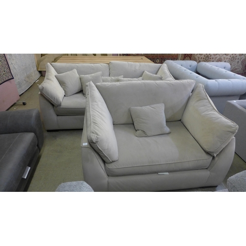 1534 - A light stone velvet three seater and a love seat