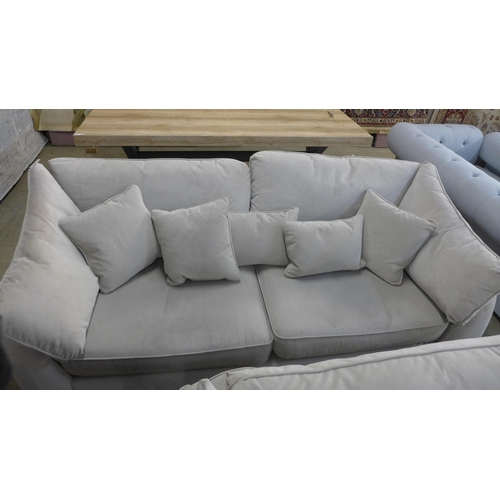 1534 - A light stone velvet three seater and a love seat