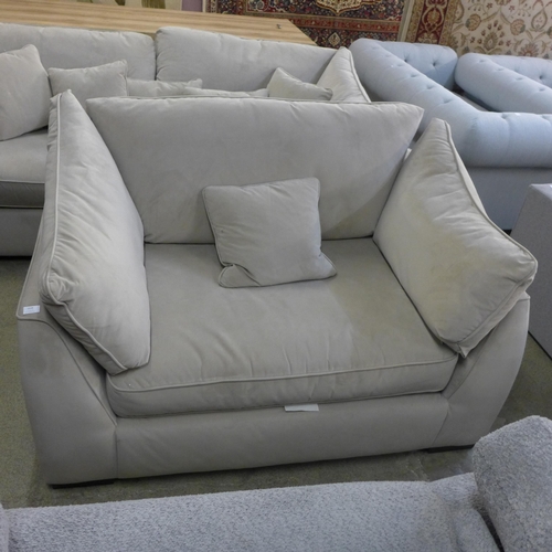 1534 - A light stone velvet three seater and a love seat