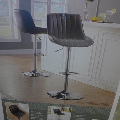 1574 - A Bayside Furnishings dark grey bonded leather gas lift bat stool - Boxed