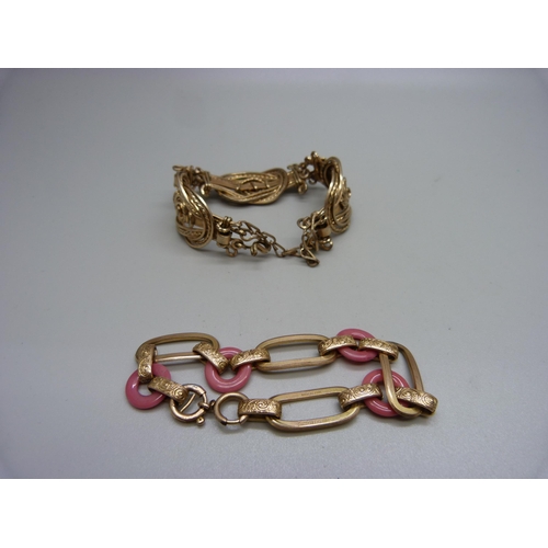 1004 - A rolled gold and coral bracelet and one other bracelet