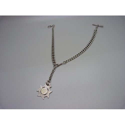 1014 - A silver Albert watch chain and fob, 58g