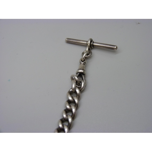 1014 - A silver Albert watch chain and fob, 58g