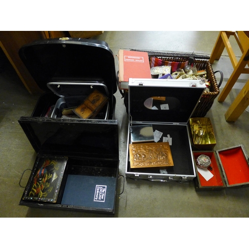 1020 - A case of costume jewellery, jewellery boxes, a deed box, motorbike back box and other boxes **PLEAS... 