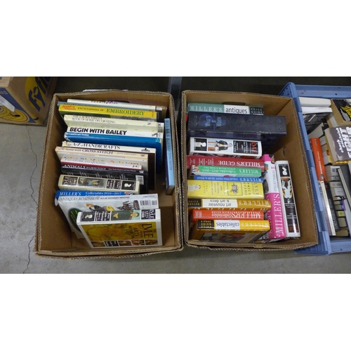 1053 - A large collection of books, travel, history, textbooks, paperback novels and two boxes of Antique a... 