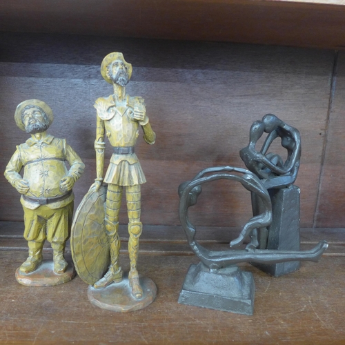 613 - Two resin figures of Sancho Panza and Don Quixote and two metal figures