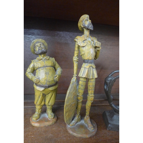 613 - Two resin figures of Sancho Panza and Don Quixote and two metal figures