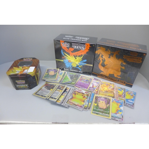 614 - Two Pokemon trading card games, boxed, and other Pokemon cards in tin