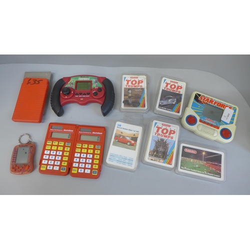 629 - Hand held games, Top Trumps, etc.