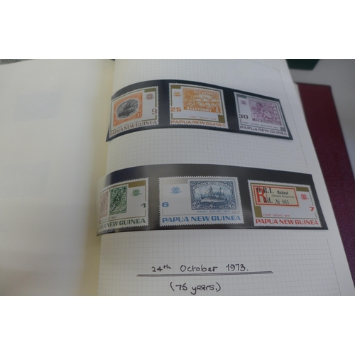 663 - A Stanley Gibbons The Plymouth Album with world Mint stamps, a Simplex blank album and two stamp boo... 