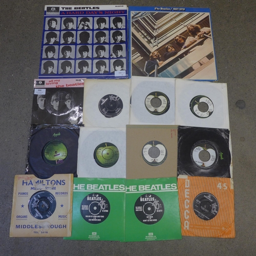 666 - The Beatles, two LPs and twelve 45rpm singles