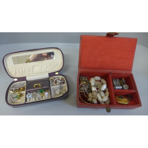 673 - Two jewellery boxes and costume jewellery