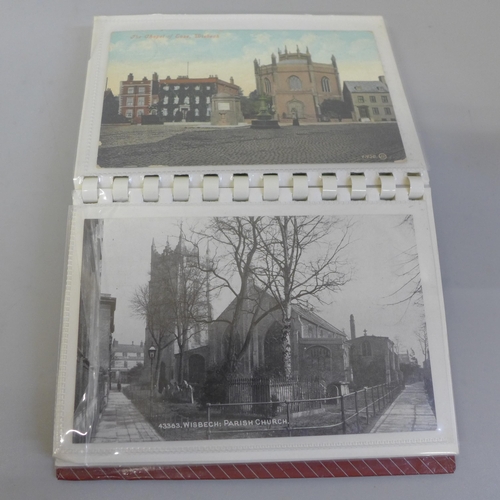 685 - Postcards; two postcard albums of Wisbech and March including some RPP's of pig roasts, etc.