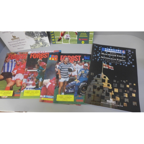 698 - Football; three Nottingham Forest cup final programmes, etc., 1991 containing signatures from Stuart... 