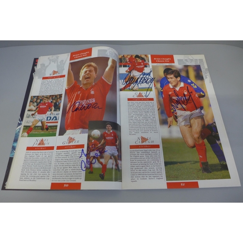 698 - Football; three Nottingham Forest cup final programmes, etc., 1991 containing signatures from Stuart... 