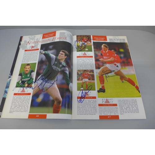 698 - Football; three Nottingham Forest cup final programmes, etc., 1991 containing signatures from Stuart... 