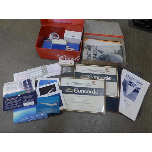 730 - A large collection of Concorde memorabilia, paperweight, Links cufflinks, Fan Club, framed certifica... 