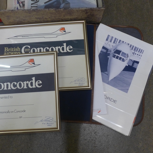 730 - A large collection of Concorde memorabilia, paperweight, Links cufflinks, Fan Club, framed certifica... 