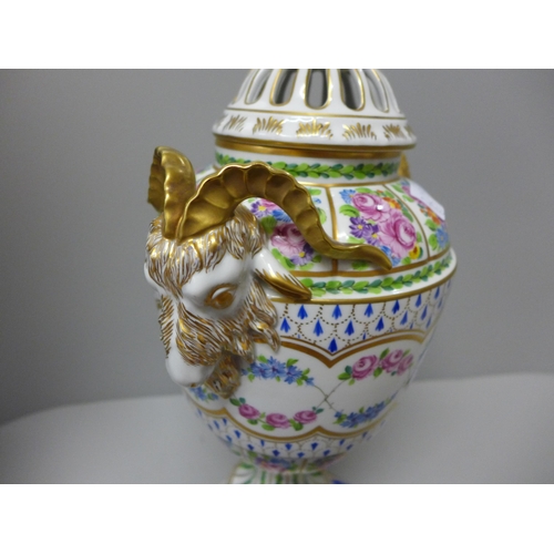 777 - A pair of Dresden lidded vases/pot pourri, 38cm