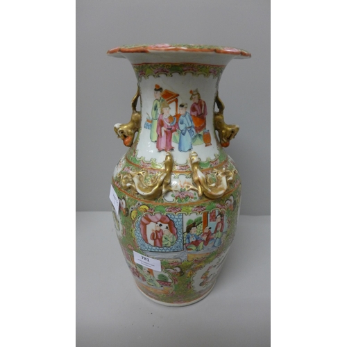 781 - A Qing Dynasty famille rose vase, hairline crack, a/f, 34cm