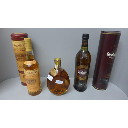 785 - Three bottles of whisky; John Haig Dimple 12 Years; Glenfiddich Solera Reserve Single Malt, aged 15 ... 