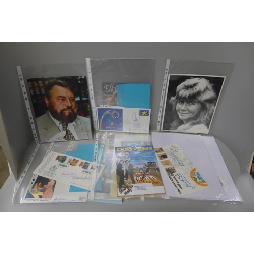 786 - An autographed collection of first day covers, etc., including Brian Blessed, Jane Asher, Elaine Pai... 