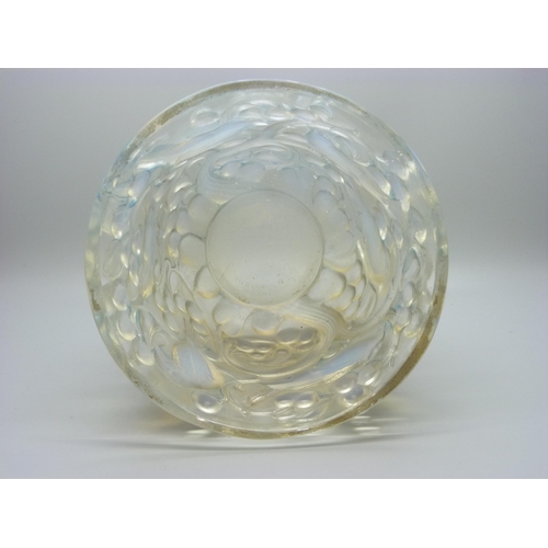 813 - A Lalique opalescent glass vase, signed R. Lalique, France, height 143mm, two small chips on the det... 