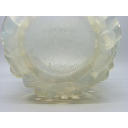 813 - A Lalique opalescent glass vase, signed R. Lalique, France, height 143mm, two small chips on the det... 