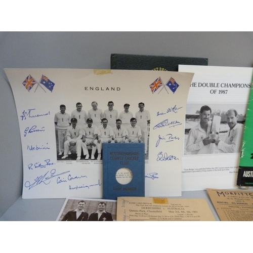 815 - Cricket autographs and ephemera including a book dedicated to the Bedser brothers of England and Sur... 