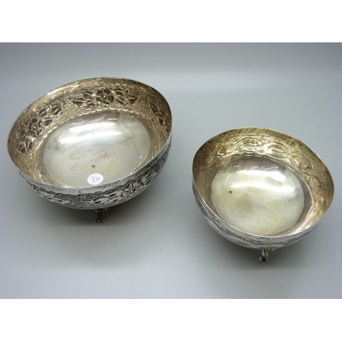 823 - Two white metal bowls, one marked 835 and with Limassol Cyprus related inscription dated 1983, total... 