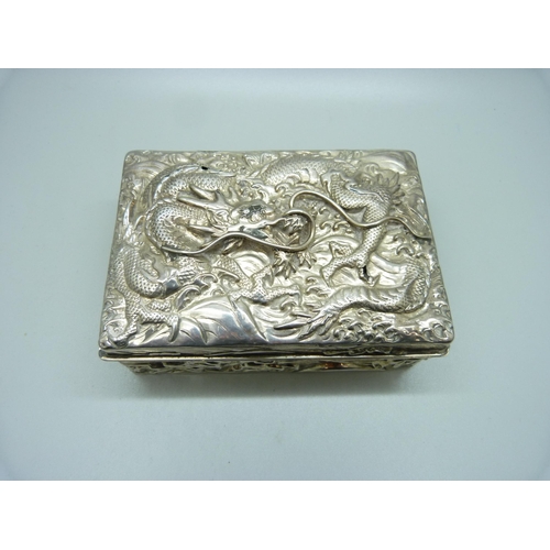 832 - A plated oriental box decorated with dragons, a/f