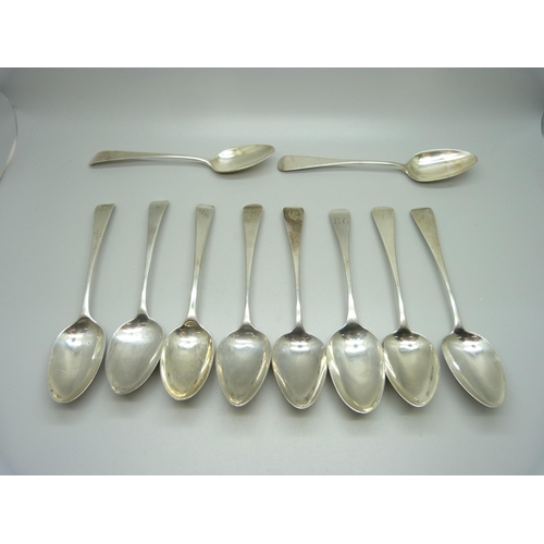 836 - Ten Georgian silver spoons, (four matching), 283g