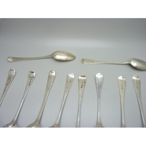 836 - Ten Georgian silver spoons, (four matching), 283g