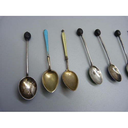 846 - Ten silver and enamel spoons, (5, one a/f, 4, all four a/f, and 1, a/f)