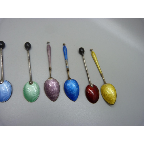 846 - Ten silver and enamel spoons, (5, one a/f, 4, all four a/f, and 1, a/f)