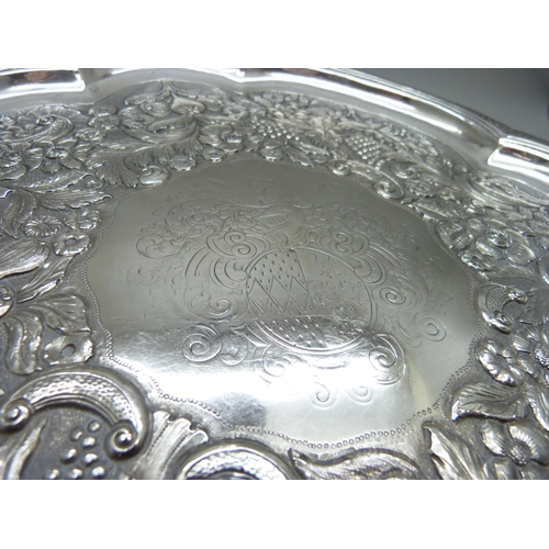 859 - An Irish silver salver, Dublin circa 1730, 1015g, partial marks, 32cm