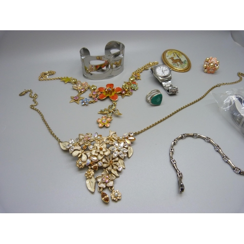 869 - Jewellery including silver bracelet and rings, Alfex of Switzerland watch, etc.