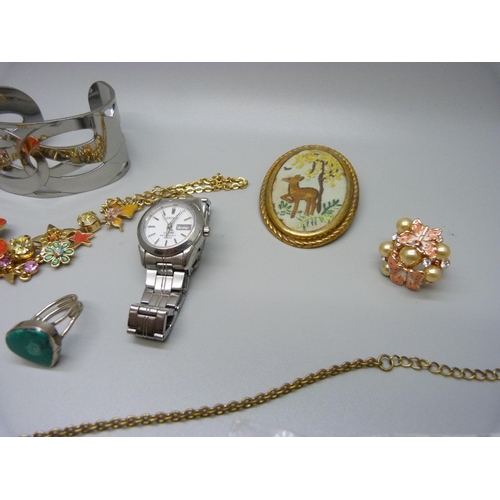 869 - Jewellery including silver bracelet and rings, Alfex of Switzerland watch, etc.