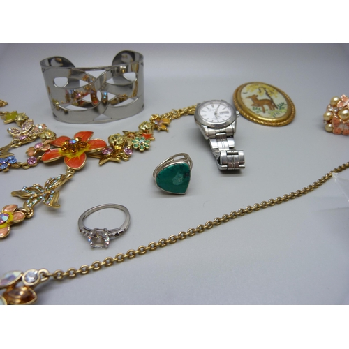 869 - Jewellery including silver bracelet and rings, Alfex of Switzerland watch, etc.