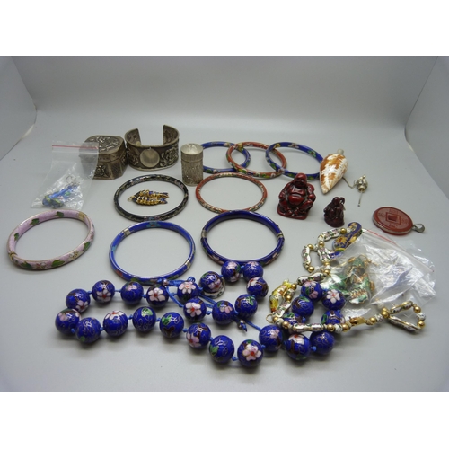 876 - A collection of cloisonne jewellery, etc.