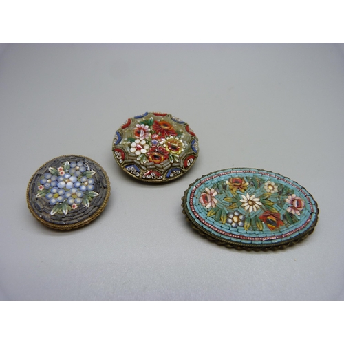 898 - Three vintage micro-mosaic flower brooches, one stamped Italy