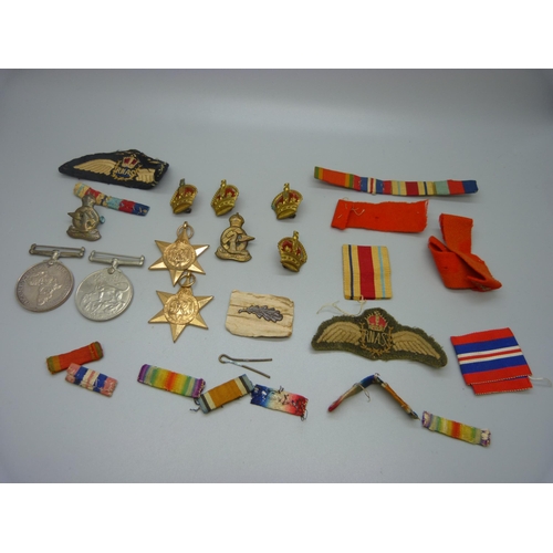 901 - Four WWII medals including Africa Service Medal to 222726 G.A. Munro and assorted ribbons, badges, a... 