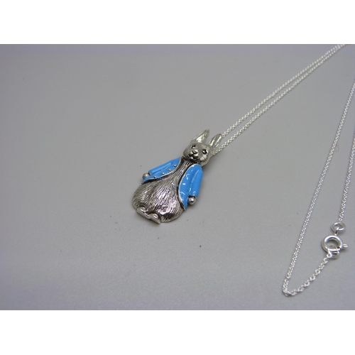 958 - A silver and enamel Peter Rabbit pendant and chain